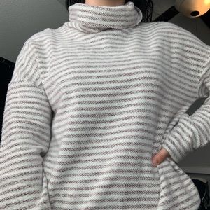 Cream and maroon stripped turtle neck sweater